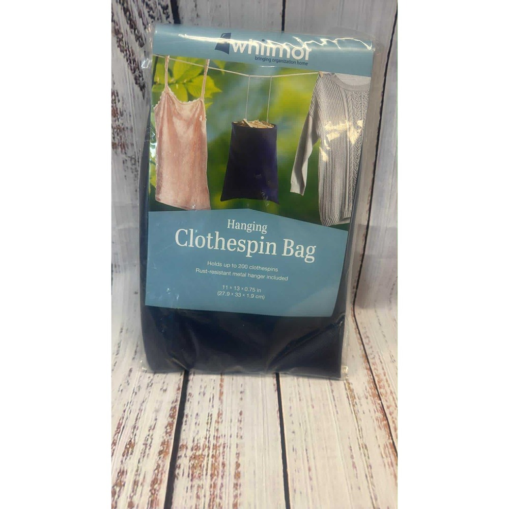 Whitmor Hanging Clothespin‎ Bag Holds 200 Rust Resistant Metal Hanger Included